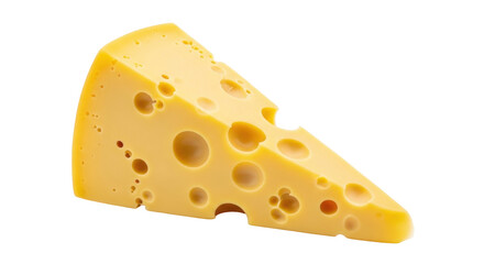 Isolated block of Swiss cheese with its holes and yellow color is ready for sale