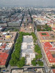Top-down vertical view of Plaza de la Liberacion showing construction and city center in Guadalajara, Mexico