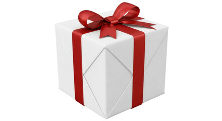 Isolated square gift box with red ribbon and bow for festive occasion, celebration