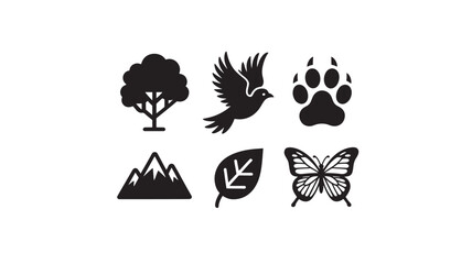 Fototapeta premium Set of nature icons simple glyph vector design elements isolated on white background for web and mobile apps