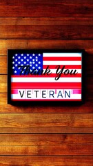 Support for veterans highlighted in a framed display with an American flag design - High Contrast