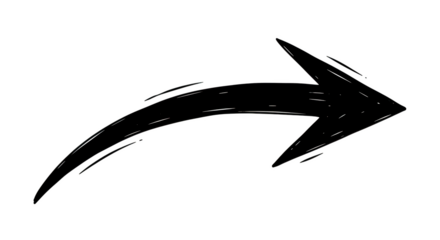 Hand drawn style white arrow pointing right direction isolated on isolated on transparent background