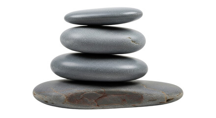 Isolated Zen stones are stacked in a cairn for relaxation therapy, peaceful wellbeing