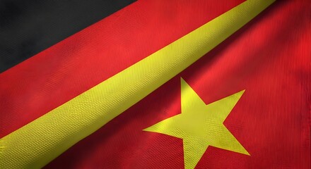 Fototapeta premium Detailed Waving Flag of Vietnam Close Up Textile Texture National Symbol