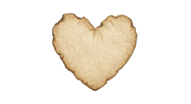 Heart shaped vintage paper isolated symbol of love romance and valentine sentimentality isolated on transparent background