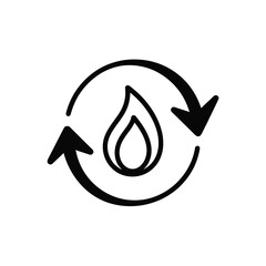 Circular arrows around a flame icon representing energy or heat exchange