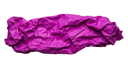 Isolated crushed purple tissue paper, crumpled sheet, textured element, abstract design