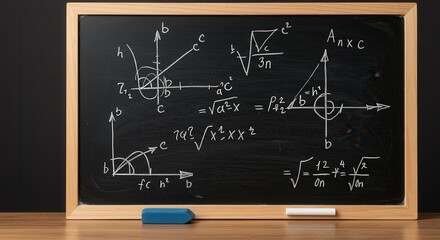Mathematical formulas drawn on classroom blackboard