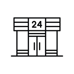 Simple line art icon of a 24 hour convenience store
