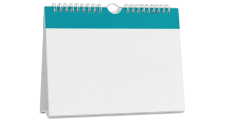 Isolated teal spiral bound blank desk calendar ready for mockups in a studio or home office