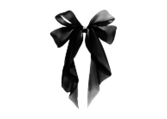 Halftone textured bow coquette collage element. Vintage elegant ribbon sticker with dot effect. 
