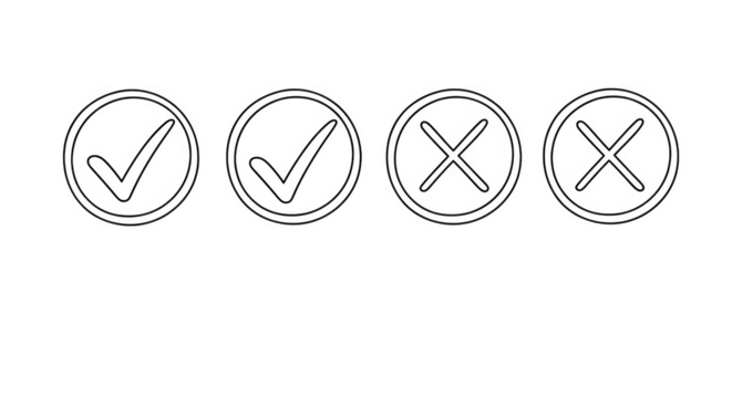 Outline tick cross icon set decision making right and wrong isolated on transparent background