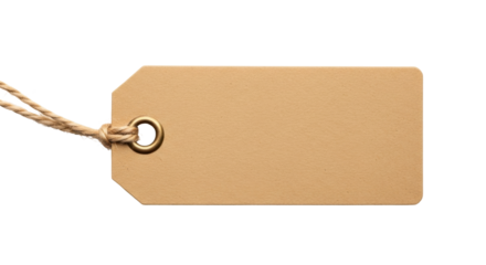Isolated tag with string, pricing label for retail marketing, blank price tag, kraft paper