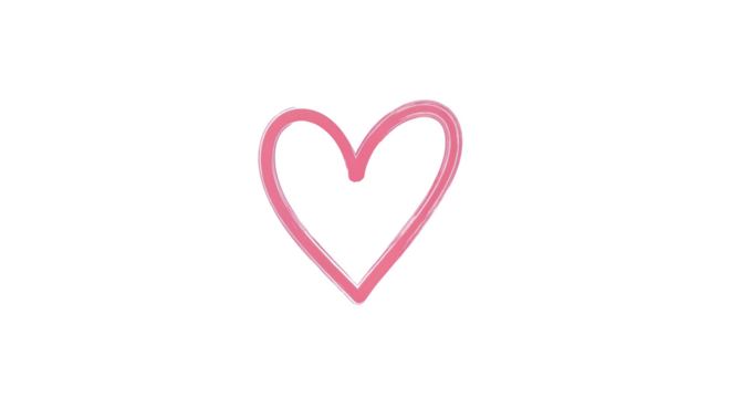 Pink heart shape outline single element romantic symbol isolated on transparent background