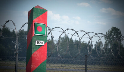 Border post with flag of Bangladesh - 3D illustration
