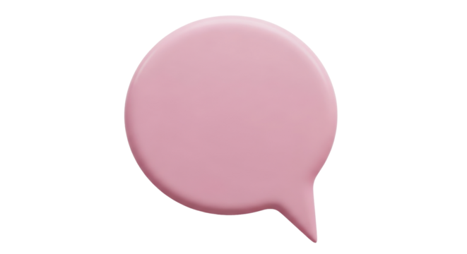 Isolated pale pink speech bubble, comment icon or quote balloon - 3D rendering mockup