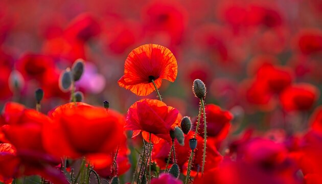 Vibrant Red Poppy Field Close Up.