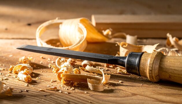 Wood chisel on workbench