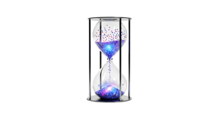 Hourglass with galaxy sand time management concept countdown timer deadline space nebula cosmic sky design