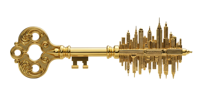 Unlocking the city a golden key to urban dreams and real estate investment opportunities concept art