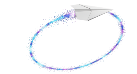 Paper airplane flying with colorful trail concept for travel and creative ideas and innovation design