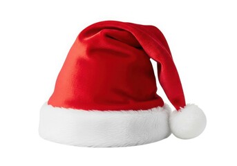 Iconic red santa hat with white trim perfect for festive christmas celebrations and holiday spirit isolated on white background