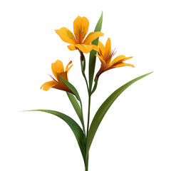 Trio of striking orange Alstroemeria flowers bouquet on transparent background