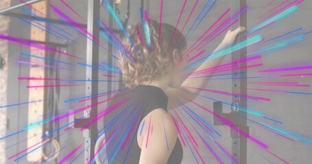 Overlay bursting starting shoulder stretching trainer gripping rack pulsing rays boosting mobility