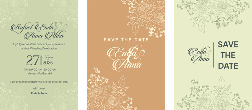 Floral elegant background with hand drawn rose flower elements in neutral. Vector design templates for wedding invitation vip cover, poster, rsvp modern card-6.eps
