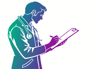 Doctor holding clipboard silhouette vector isolated on white background