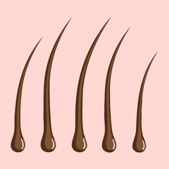 Simplified Side View of Five Hair Strands of Varying Length and Thickness, Focusing on Hair Styling and Aesthetics	