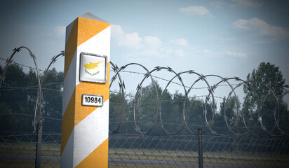 Border post with flag of Cyprus - 3D illustration