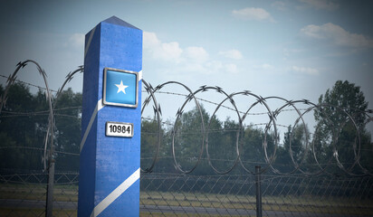 Border post with flag of Somalia - 3D illustration