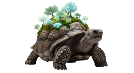 Giant tortoise with trees on shell nature concept art fantasy animal illustration digital painting