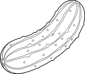 Detailed Outline of a Fresh Cucumber or Pickle - Vegetable Line Art for Coloring and Food Designs