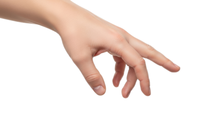 Isolated Hand reaching out, close up shot with fingers extended and soft shadows on clean skin