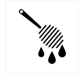 Simple black vector icon of a honey spoon with dripping honey, symbolizing sweetness
