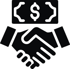 Outline of a handshake with money transfer symbolizing financial agreement and partnership isolated on white background isolated on transparent background