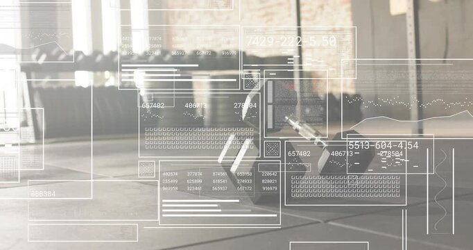 After floor impact overlay forming on hexagon dumbbells as grids filling and monitoring metrics