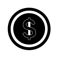 Obraz premium Simple black and white illustration of a dollar coin with a dollar sign