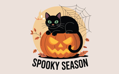 Black cat on jack o lantern with spooky season text