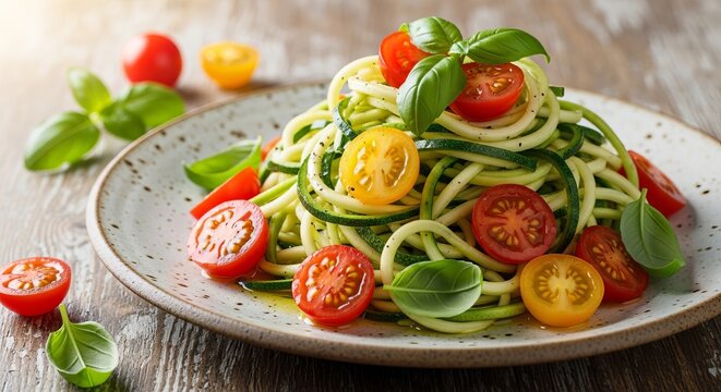 Delicious and Healthy Zucchini Noodles with Cherry Tomatoes and Basil