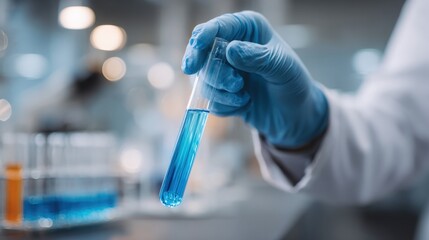 Hand Holding Test Tube With Blue Liquid