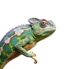 Obraz premium Chameleon, with colorful skin and textured scales, cutout, PNG isolated on white or transparent background