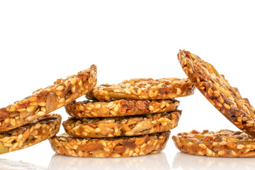 Thaler cookies with nuts and honey isolated on white background, close-up.