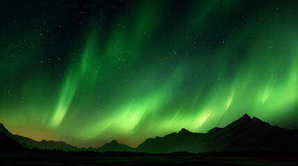 Beautiful green aurora borealis in night sky, suitable for nature themed designs or backgrounds, inspiring relaxation and wonder in viewers.