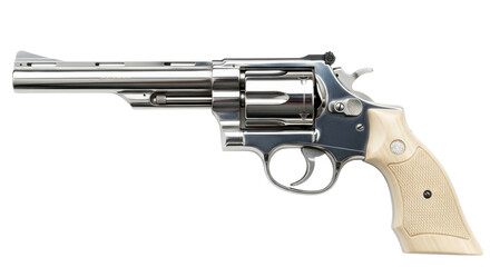 Isolated Revolver with Ivory Handle, Metal Gun, Firearms Weapon, Handgun, Firearm Safety