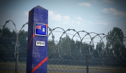 Border post with flag of Falkland Islands - 3D illustration
