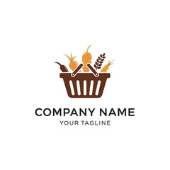 Grocery Shopping Basket Logo with Fresh Vegetables, Fruits, and Grains, featuring Company Name and Tagline on an Isolated White Background, Flat Vector Elements, Vector Illustration, Simple Vector,