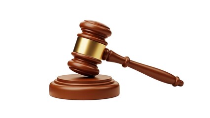 Isolated wooden gavel law justice court auction judge legal system symbol authority concept object on transparent background